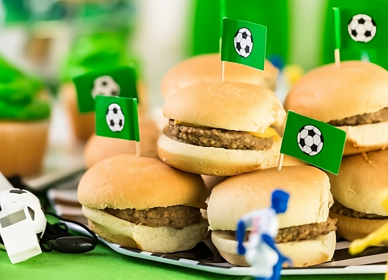 Burger sliders with football flags.
