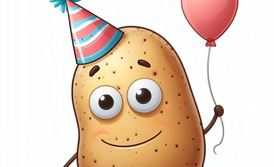 Baked potato with party hat and baloon.